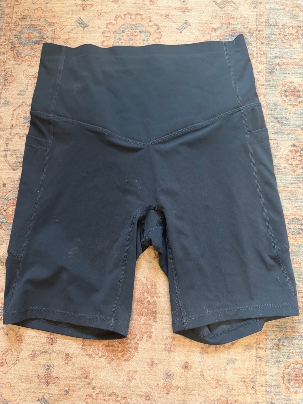 Halara Gray/Blue High Waisted Biker Shorts Side Pockets Women’s Small Athletic